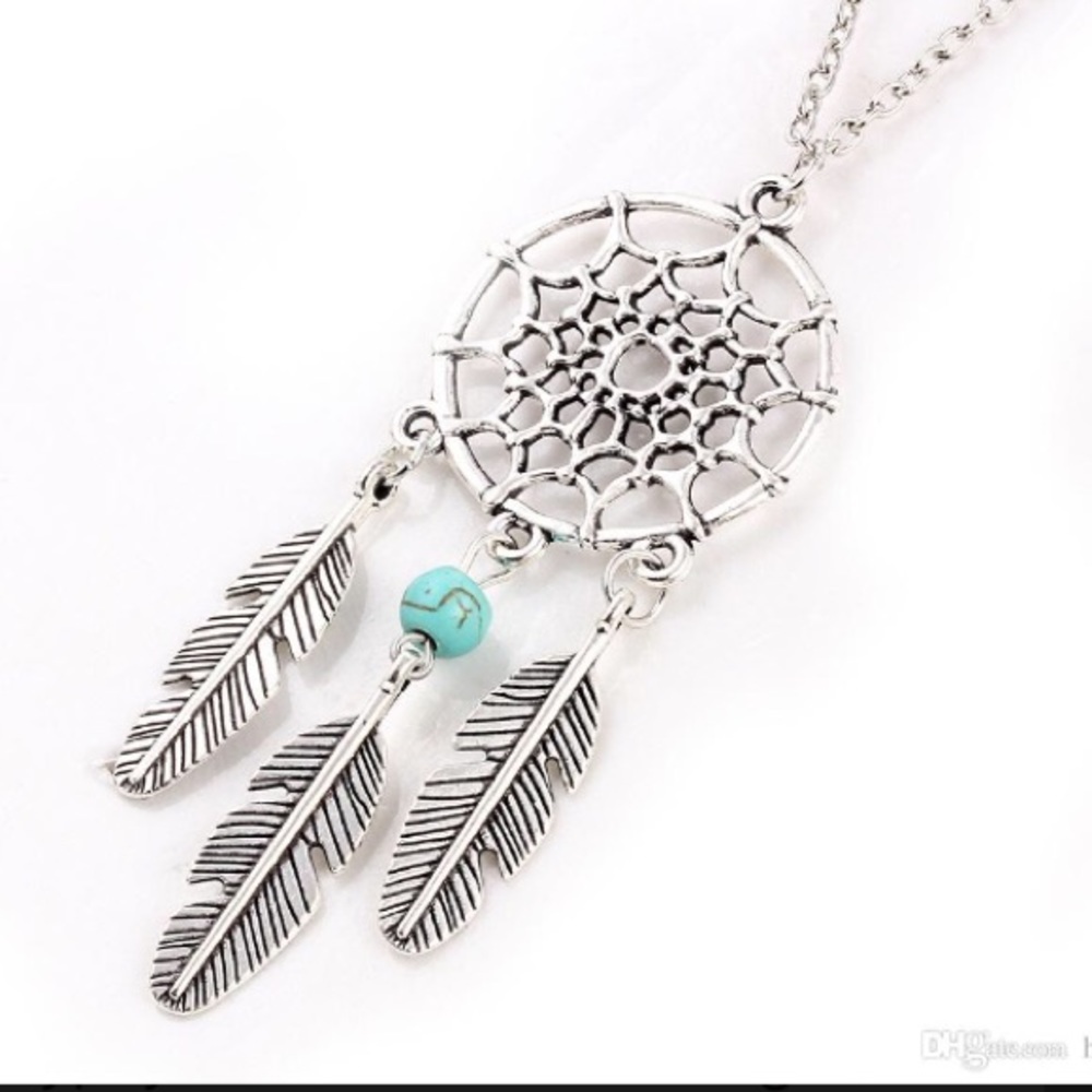 NWT Dream catcher necklace silver and turquoise, Boho Western, with silver chain